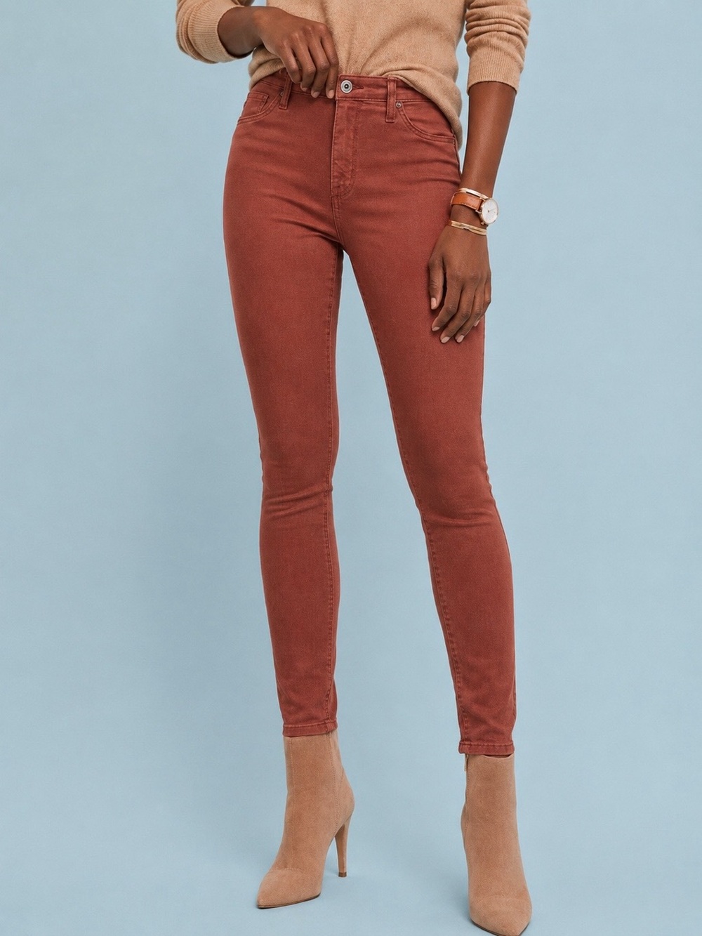 NWT Anthro AG Abbey Burnt Orange High Rise Sateen Skinny Ankle Stretch Jeans 2